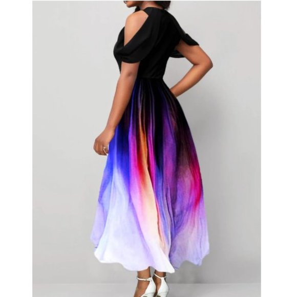 NWOT Artistic Cold Shoulder Draped Sleeve Midi Dress - Picture 3 of 6